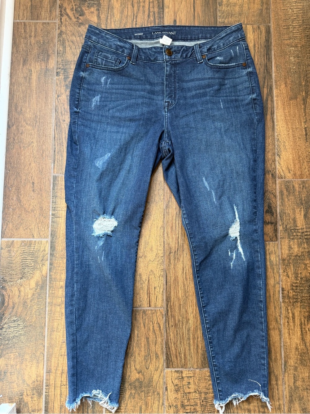 Lane Bryant Distressed Skinny Jeans in Dark Blue